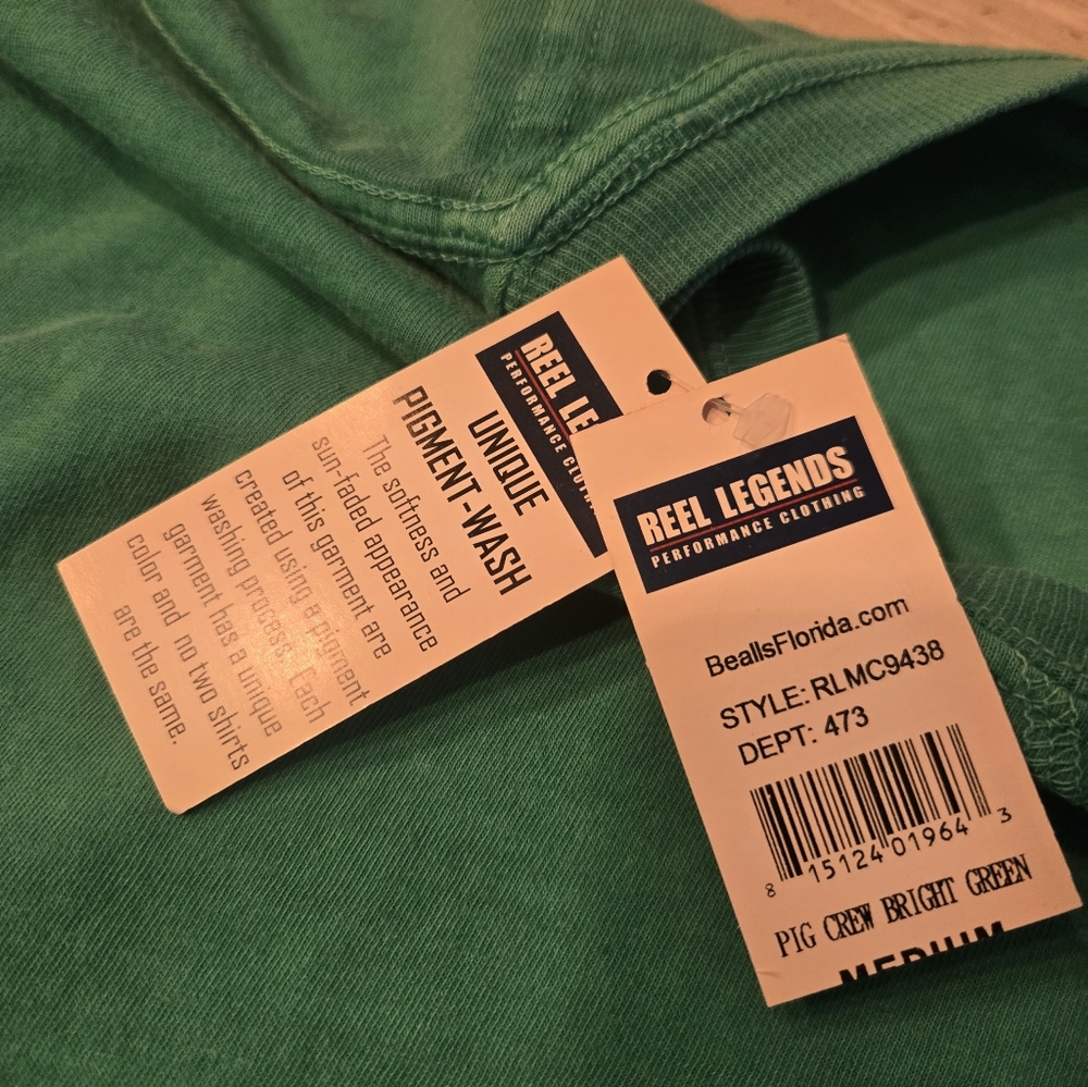 Men's Sz M Green Pocket T-Shirt Reel Legends Pigment Wash New - Picture 5 of 5
